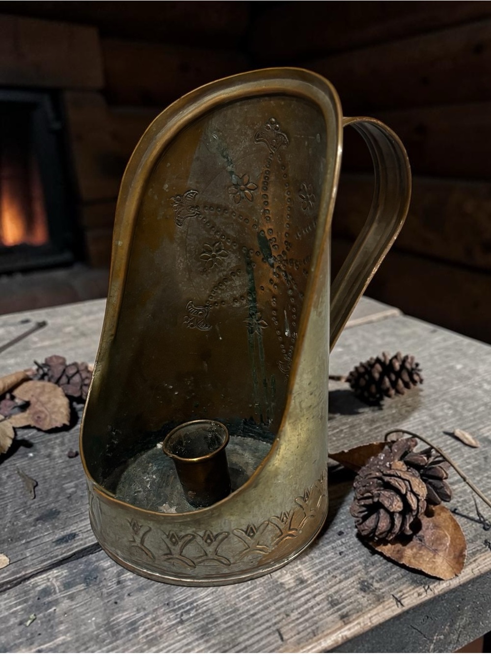 Antique Brass Chamberstick Candle Holder with Handle
